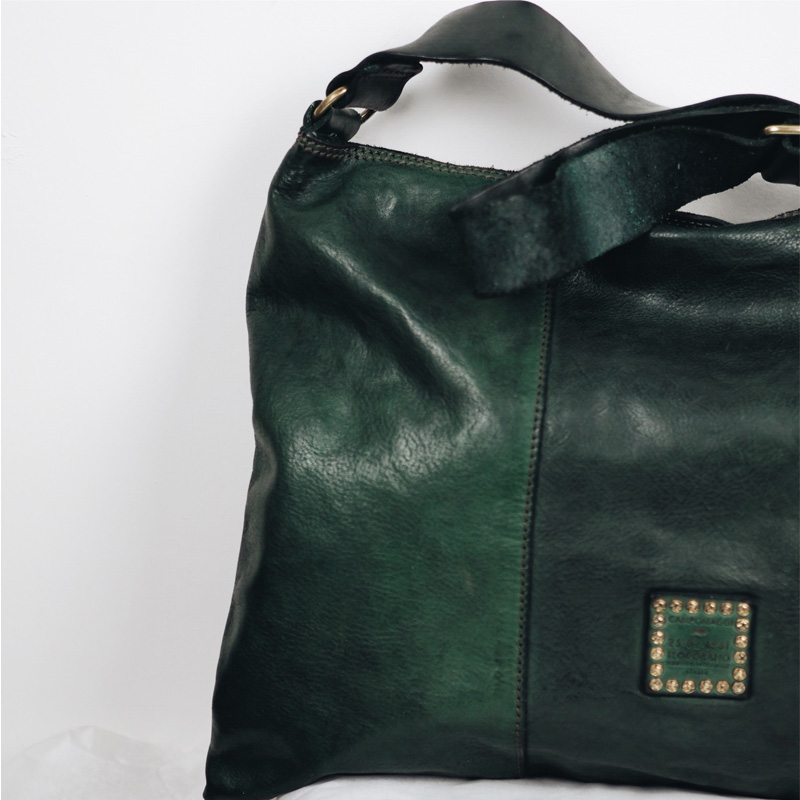 Campomaggi Woven Leather Medium Shoulder Bag Bottle Green